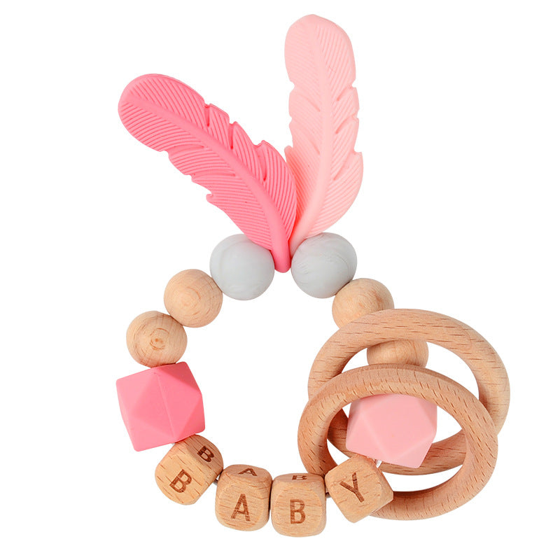 Wholesale Baby Wooden Teether Bracelet Rattle Silicone Bead Micro Stick TOY